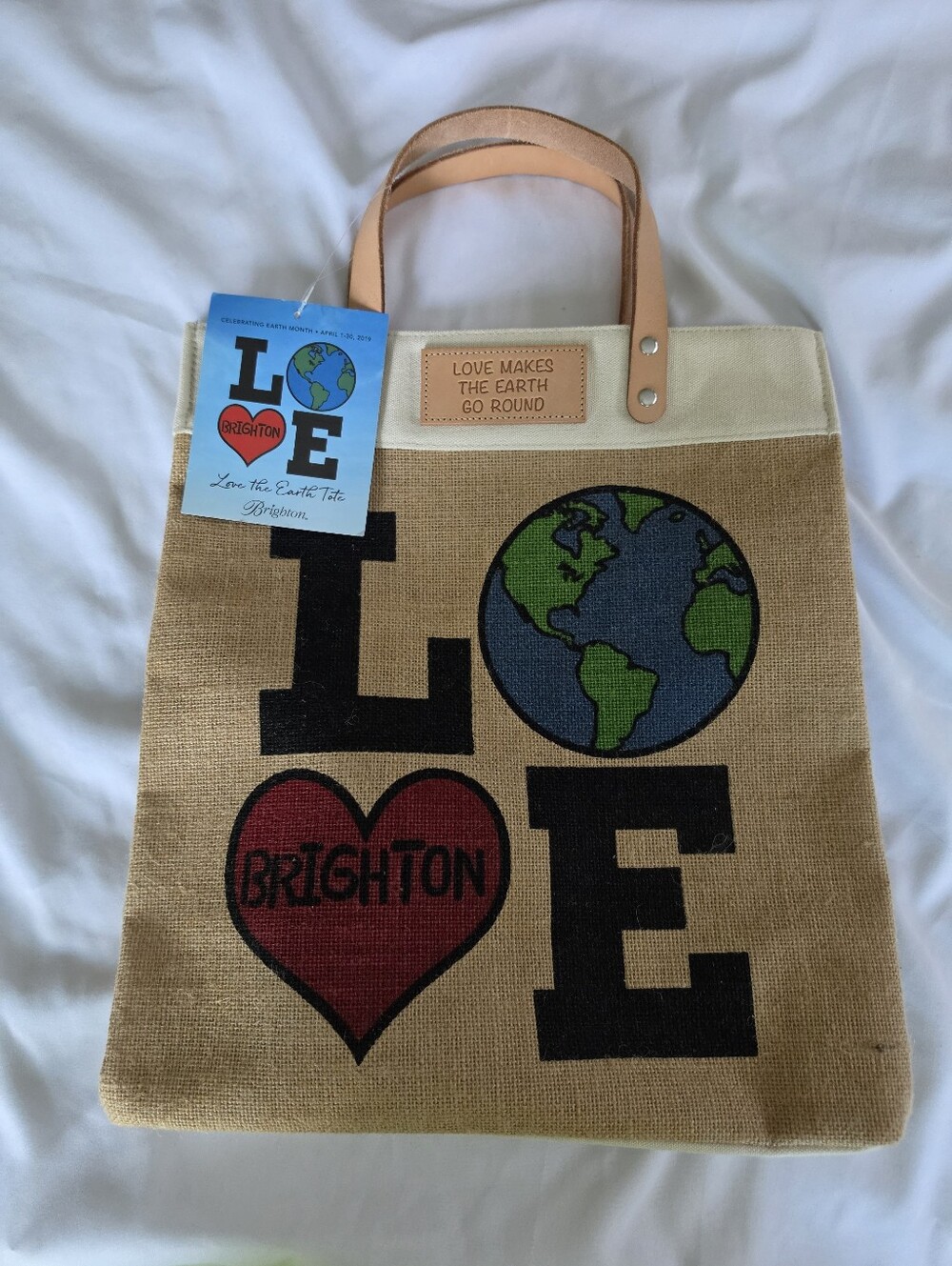 Brighton 2019 Love The Earth Tote Bag - Jute with Leather Handles NWT